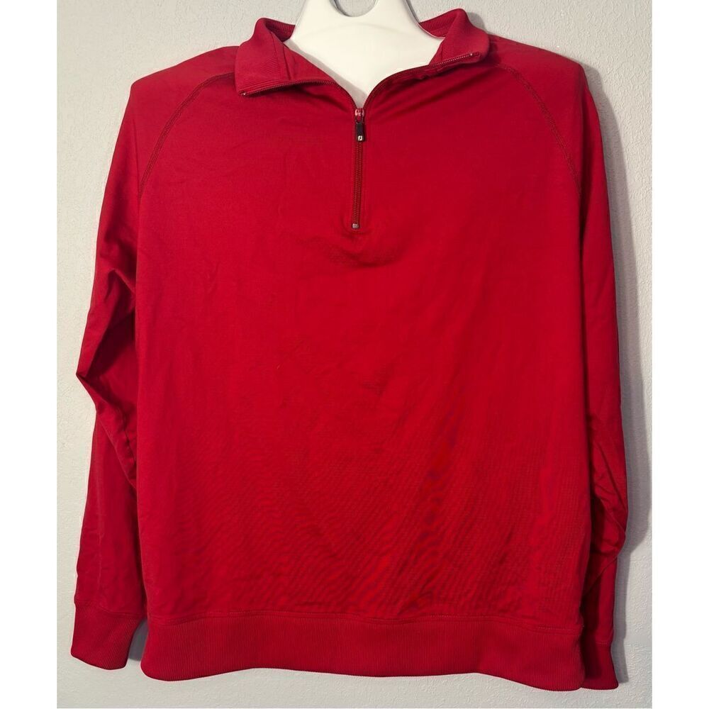 Footjoy Mens Large Red Quarter-Zip Pullover With Embroidered Sleeve Logo